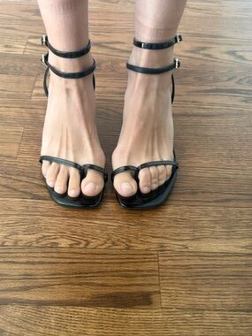 J. Crew Black Strappy Square-Toe Ankle-Heel Sandals